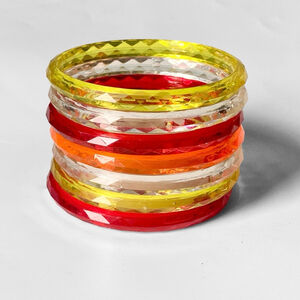 70s Vintage Acrylic Plastic Bangles Multi-Color Red Yellow Orange Faceted